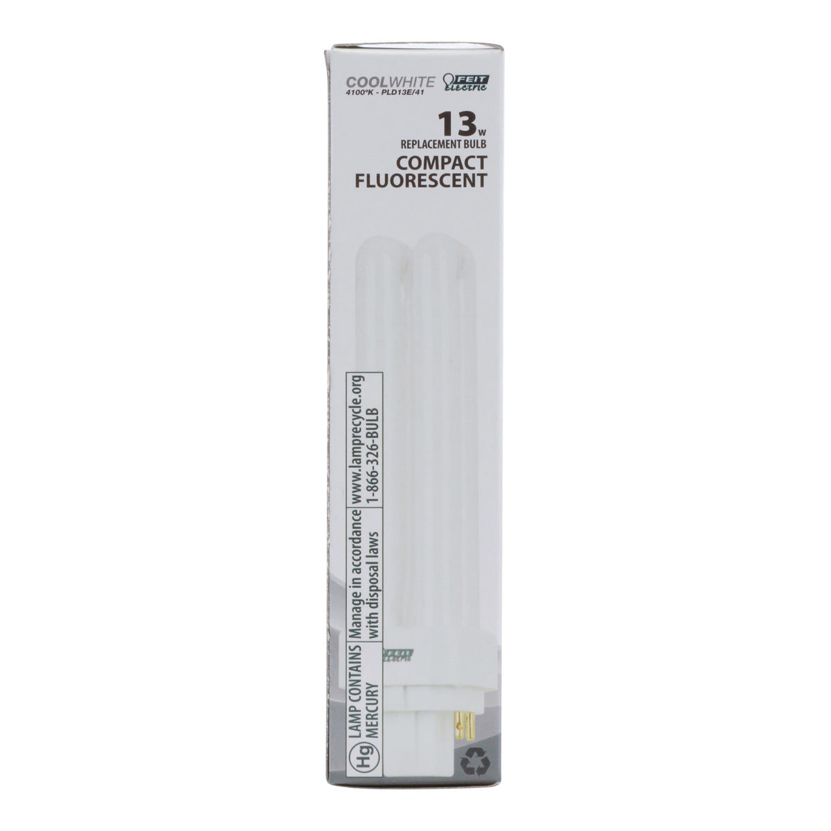 13W Cool White (4100K) PLD Double Twin Tube G24Q-1 Base Compact Fluorescent Light Bulb