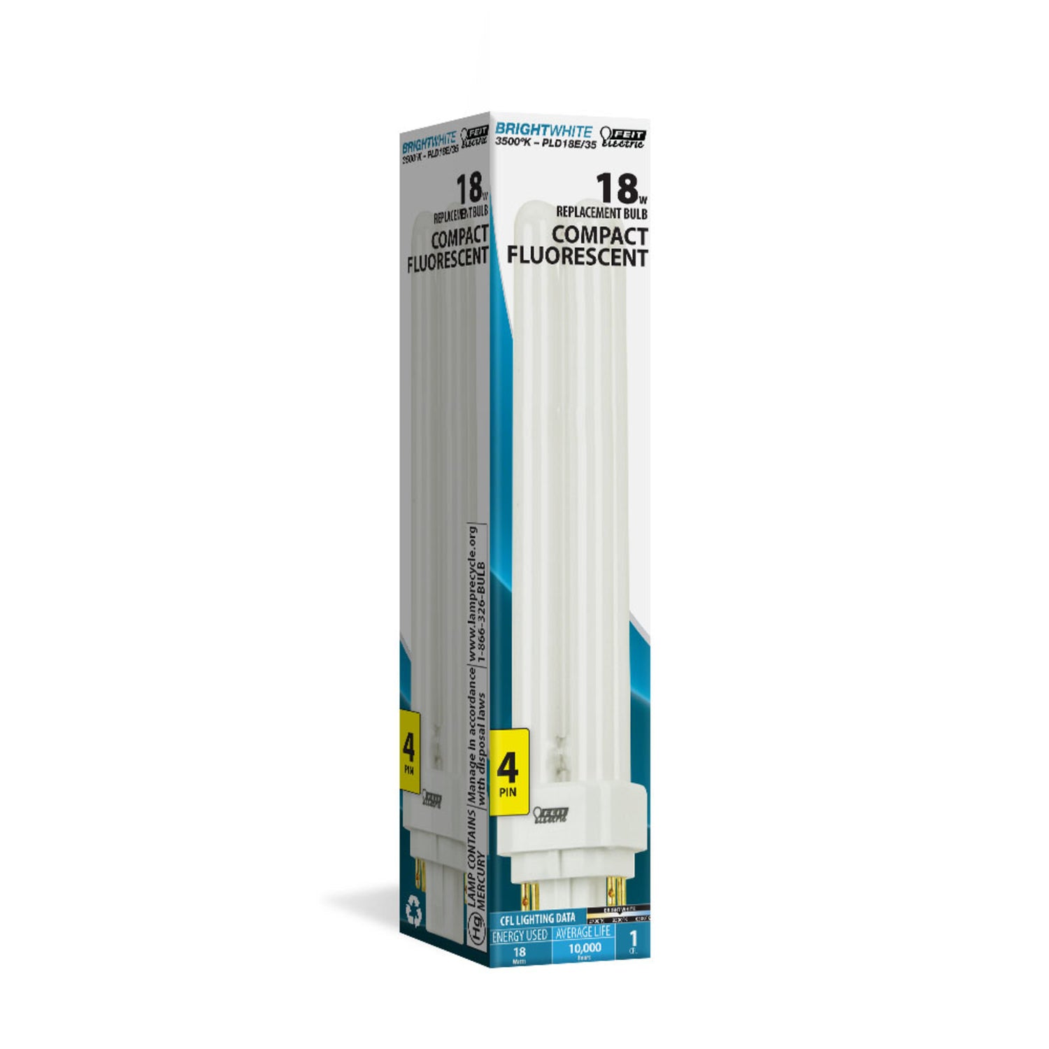18W Bright White (3500K) G24Q-2 Base Double Twin Tube Compact Fluorescent PL Bulb
