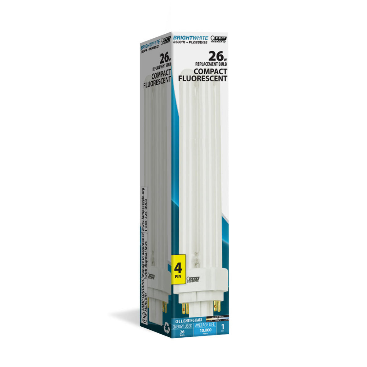26W Bright White (3500K) PLD Double Twin Tube G24Q-3 Base Compact Fluorescent Light Bulb