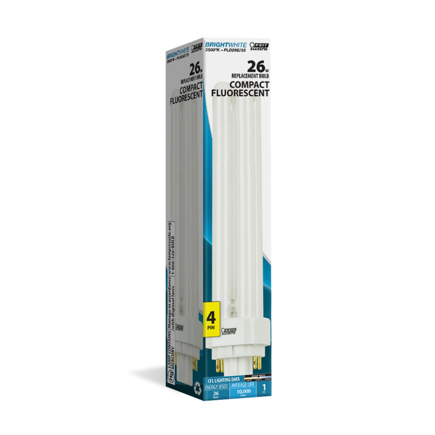 26W Bright White (3500K) PLD Double Twin Tube G24Q-3 Base Compact Fluorescent Light Bulb