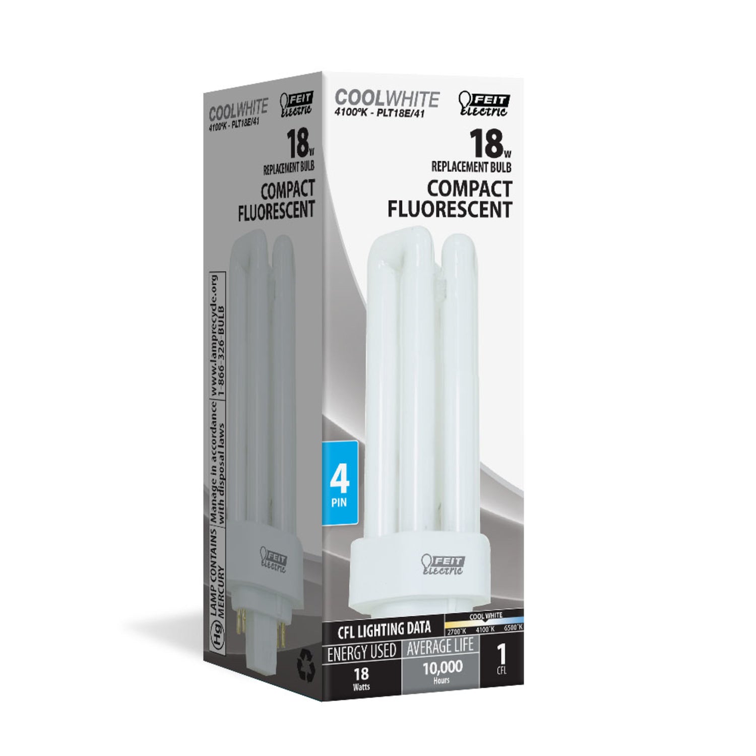 18W Cool White (4100K) PL Triple Twin Tube GX24Q-2 Base Compact Fluorescent Light Bulb