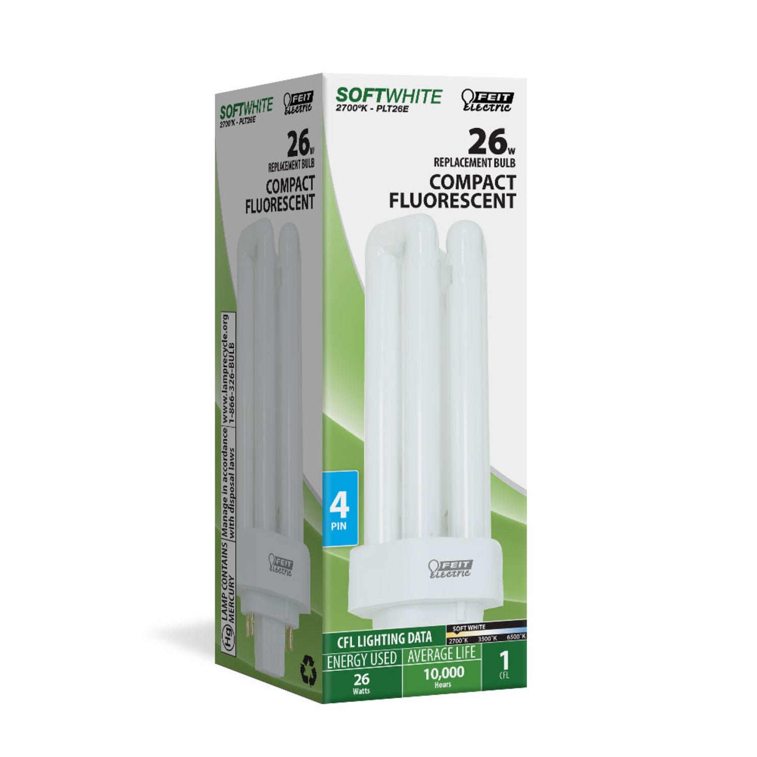 26W Soft White (2700K) PLT GX24q-3 Base Triple Twin Tube CFL Bulb