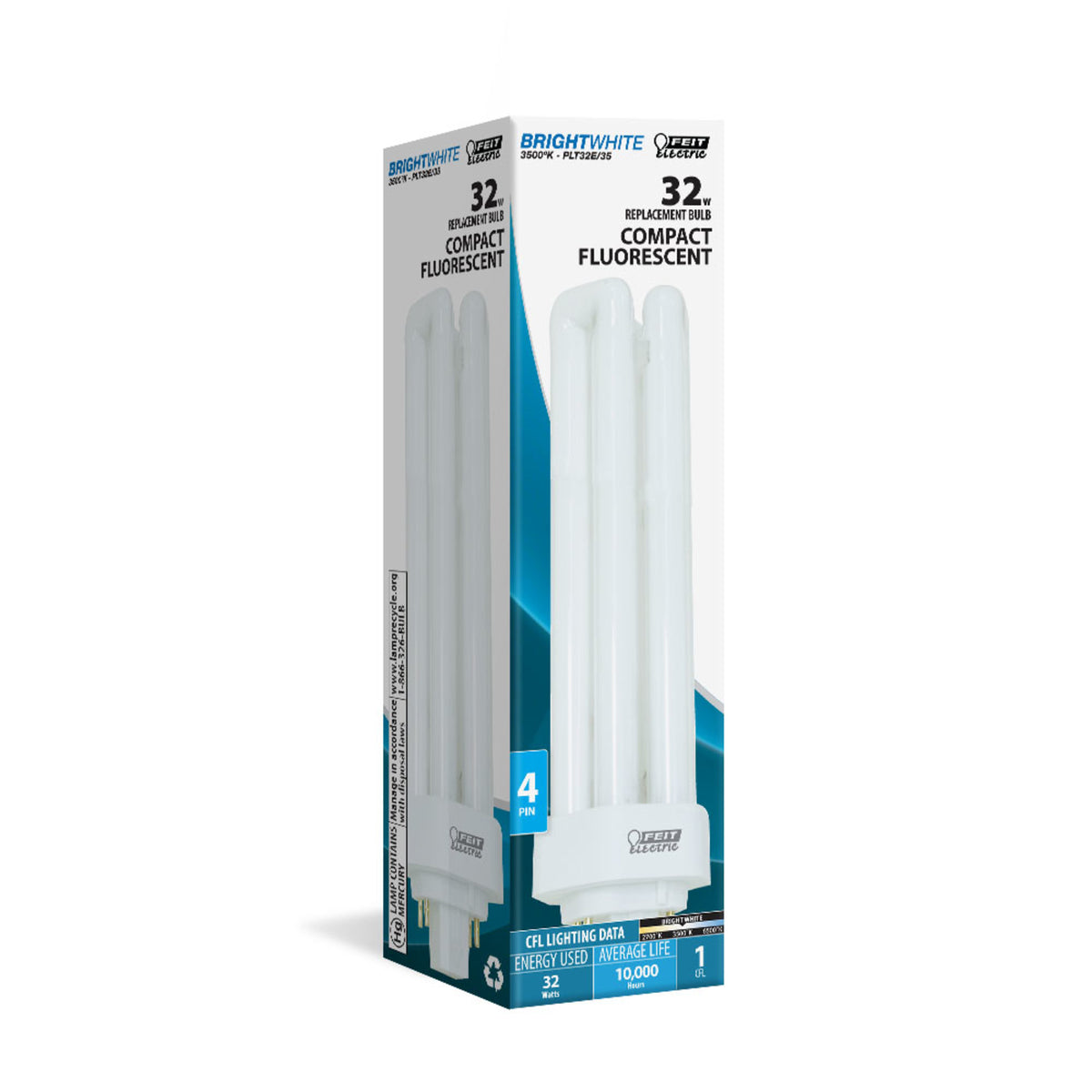 32W Bright White (3500K) PLT Triple Twin Tube GX24q-3 Base CFL Light Bulb