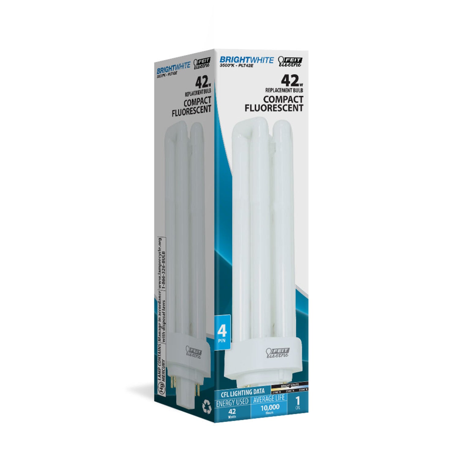 42W Bright White (3500K) PLT Triple Twin Tube GX24q-4 Base CFL Light Bulb