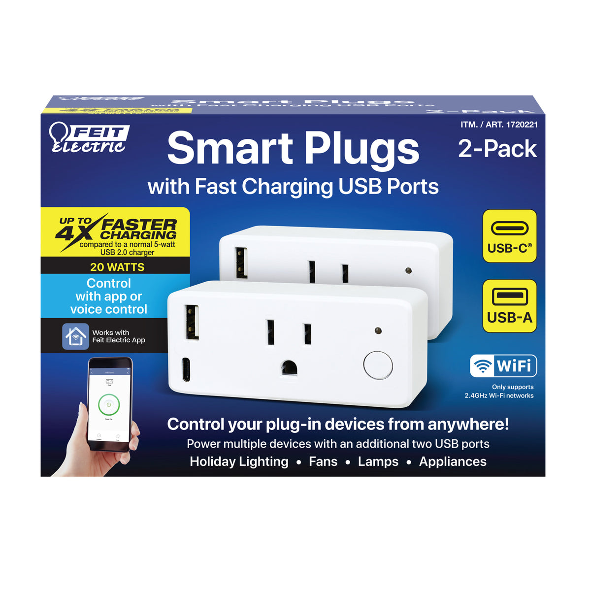 Wireless Usb Plug Smart Wi-Fi Plug with USB-A and USB-C Port (2-Pack)