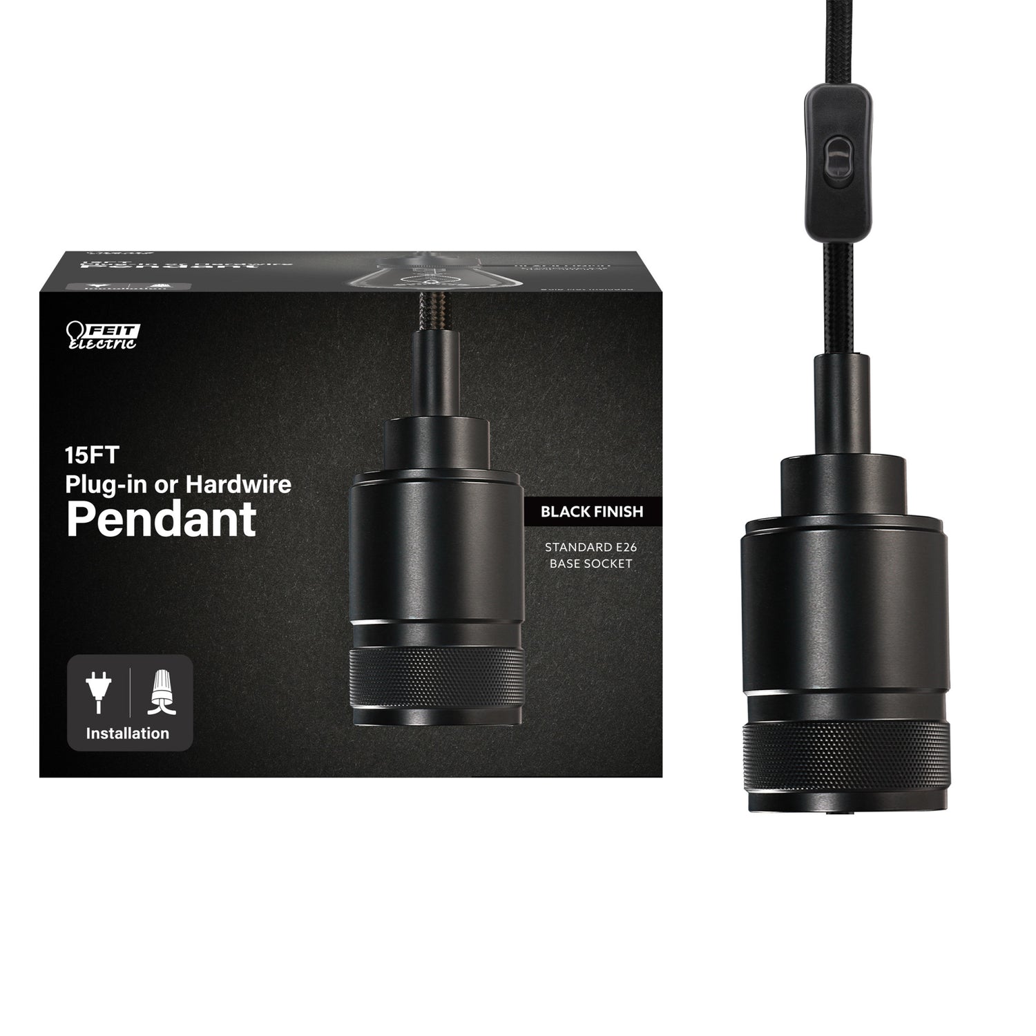 15 ft. Matte Black Plug-in or Hardwire Pendant