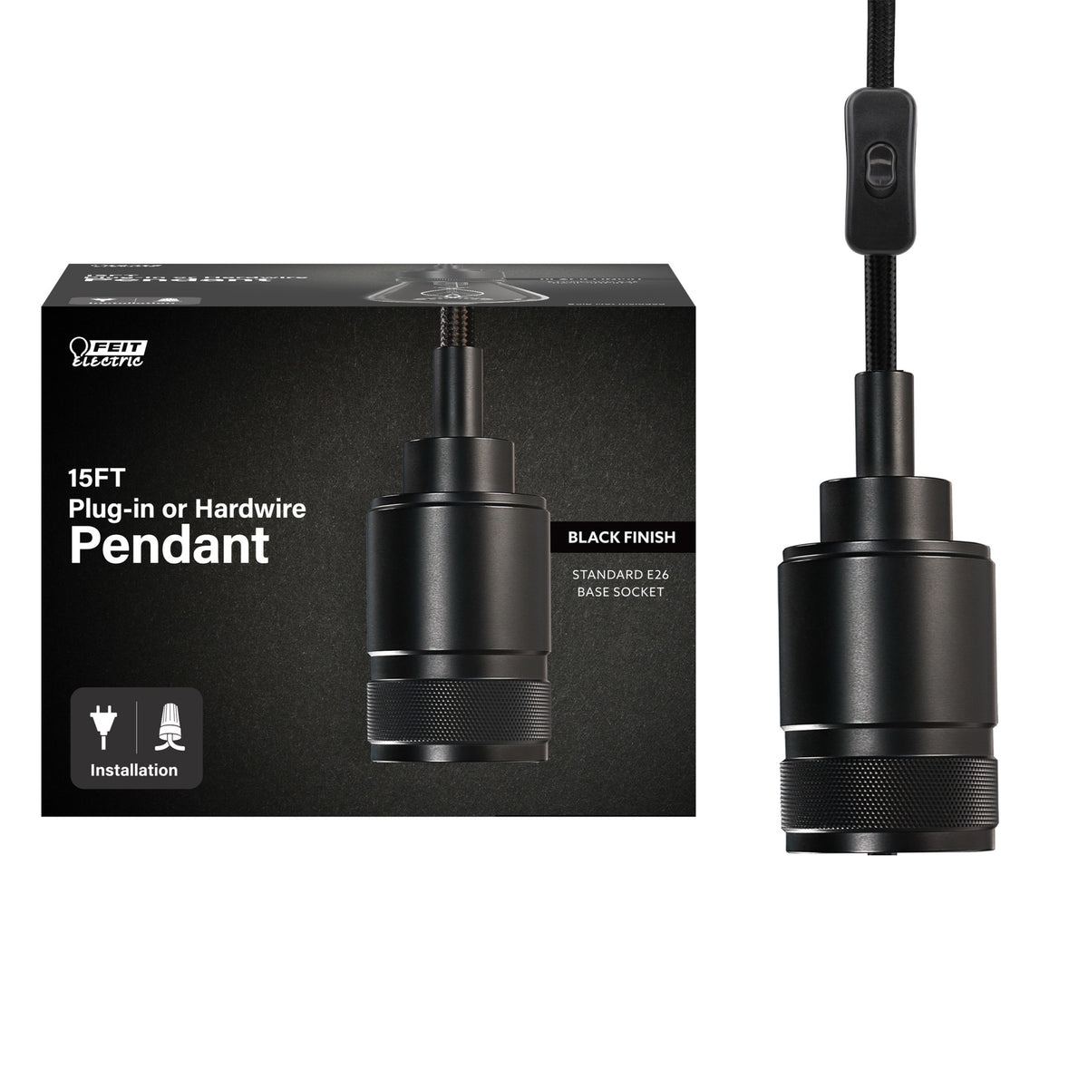 15 ft. Matte Black Plug-in or Hardwire Pendant