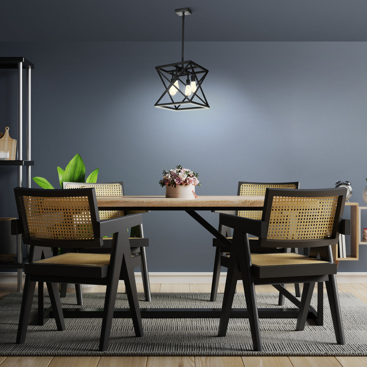 Katalyst Collection LED Decorative 4-Light Criss-Cross Pendant, Matte Black
