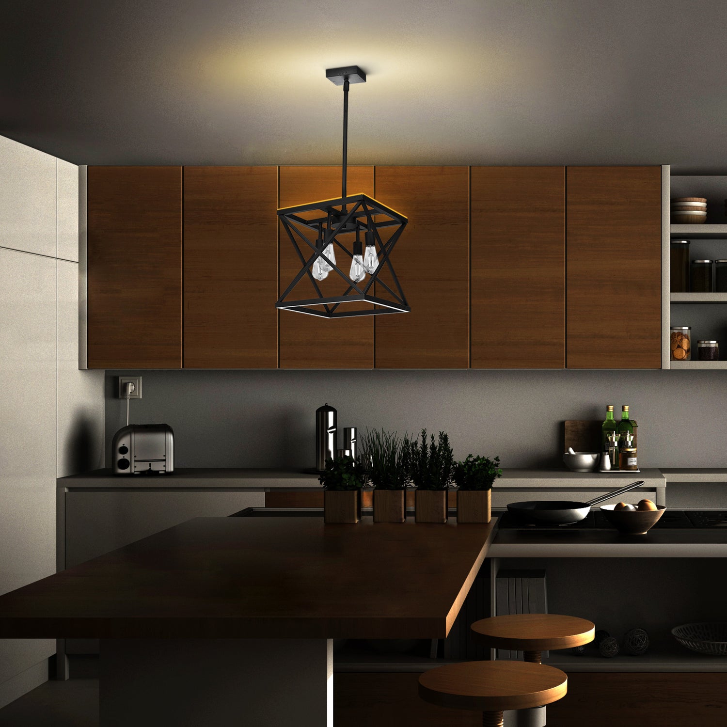 Katalyst Collection LED Decorative 4-Light Criss-Cross Pendant, Matte Black