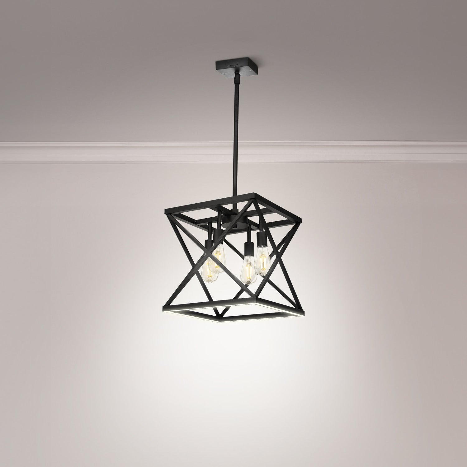 Katalyst Collection LED Decorative 4-Light Criss-Cross Pendant, Matte Black