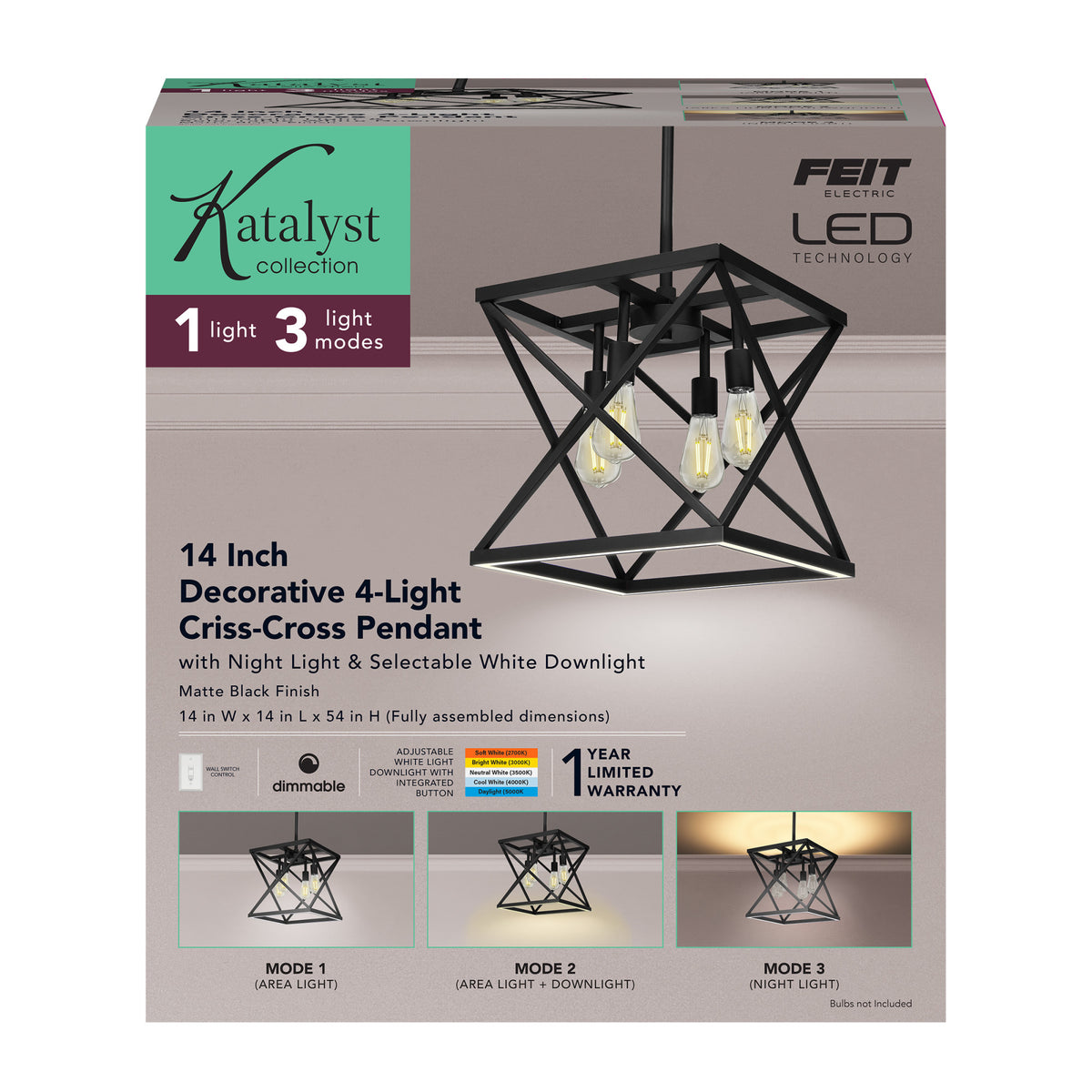 Katalyst Collection LED Decorative 4-Light Criss-Cross Pendant, Matte Black