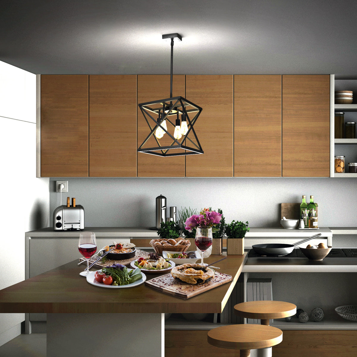 Katalyst Collection LED Decorative 4-Light Criss-Cross Pendant, Matte Black
