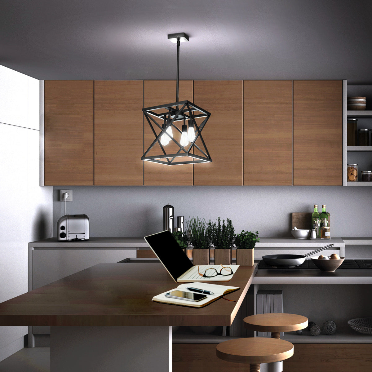 Katalyst Collection LED Decorative 4-Light Criss-Cross Pendant, Matte Black