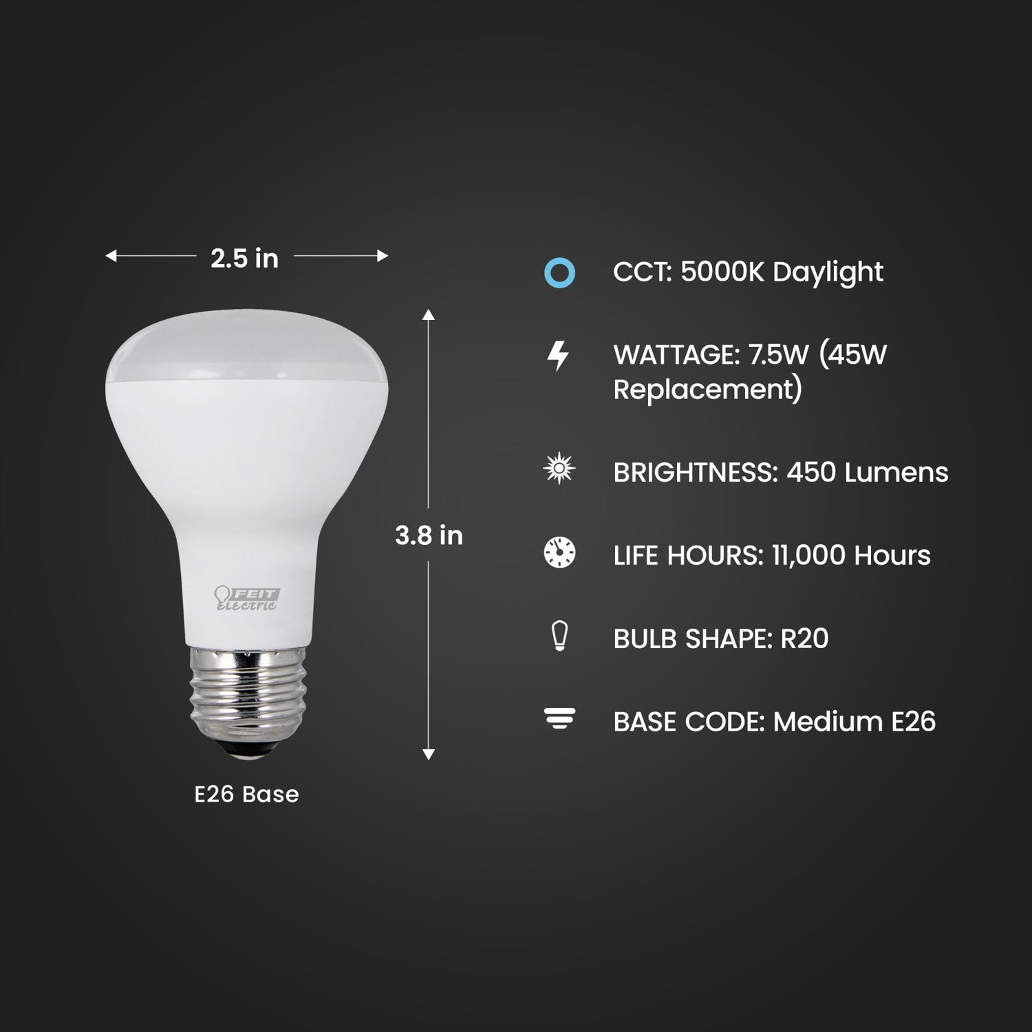 7.5W (45W Replacement) Daylight (5000K) E26 Base R20 Reflector LED (3-Pack)