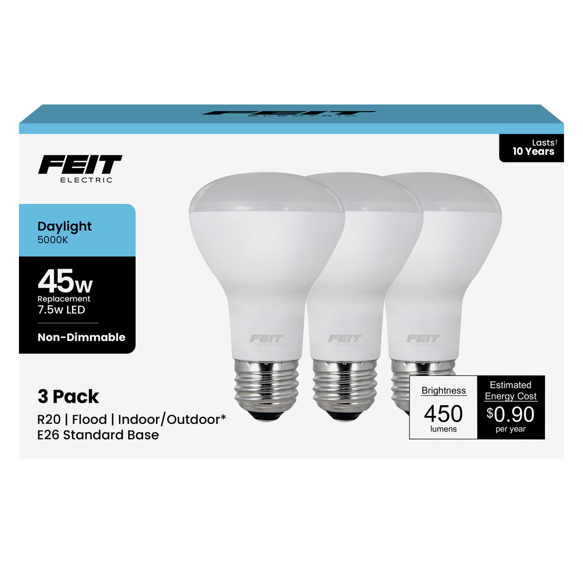 7.5W (45W Replacement) Daylight (5000K) E26 Base R20 Reflector LED (3-Pack)