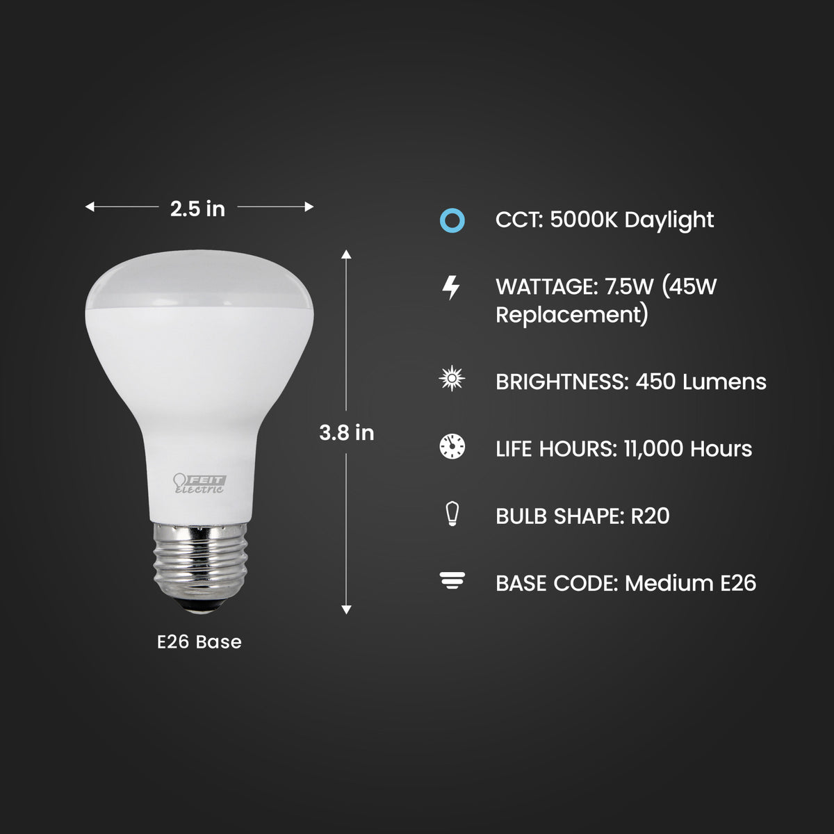7.5W (45W Replacement) Daylight (5000K) E26 Base R20 Reflector LED (3-Pack)