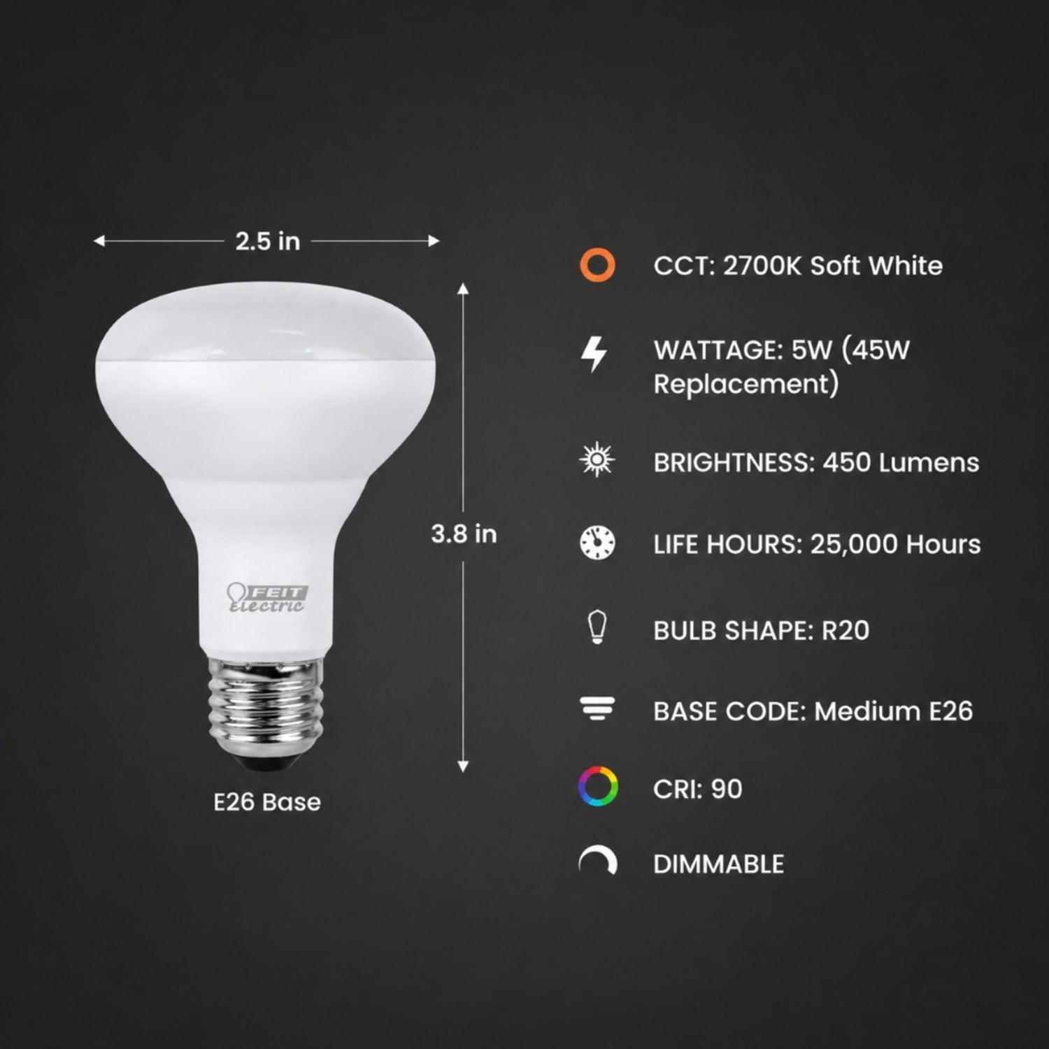 5W (45W Replacement) Soft White (2700K) R20 Dimmable Enhance Reflector LED