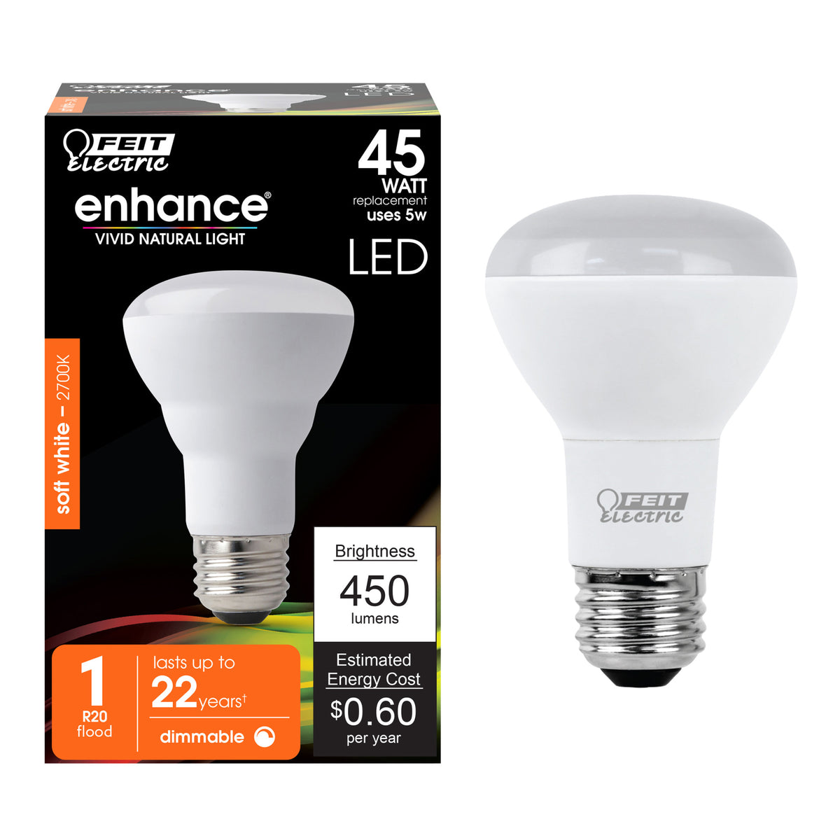 5W (45W Replacement) Soft White (2700K) R20 Dimmable Enhance Reflector LED