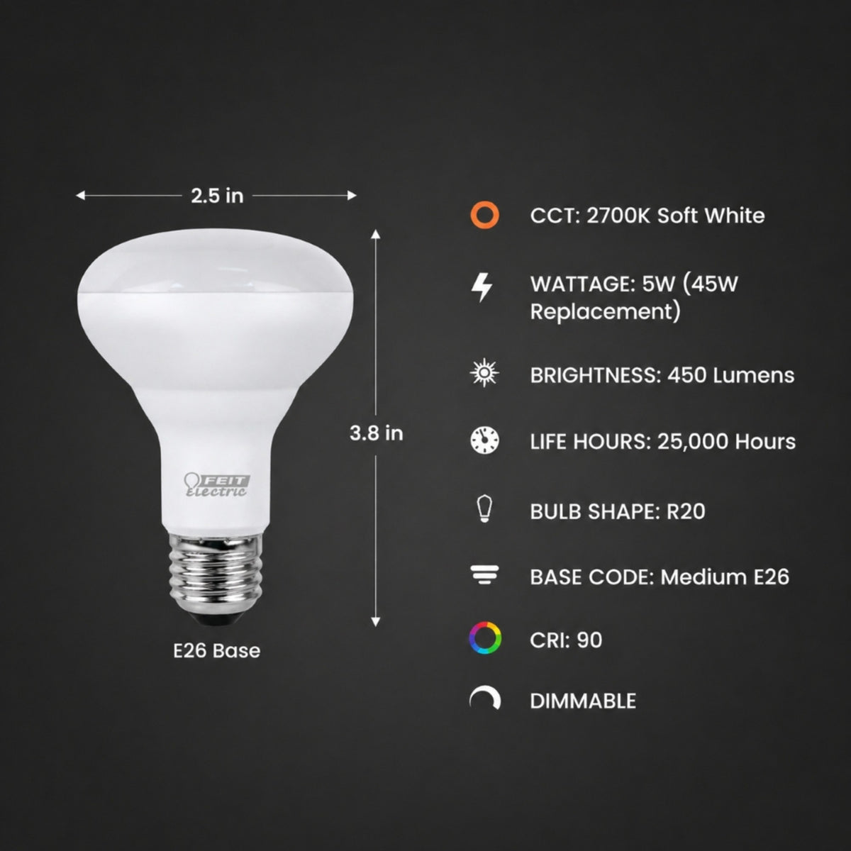 5W (45W Replacement) Soft White (2700K) R20 Dimmable Enhance Reflector LED