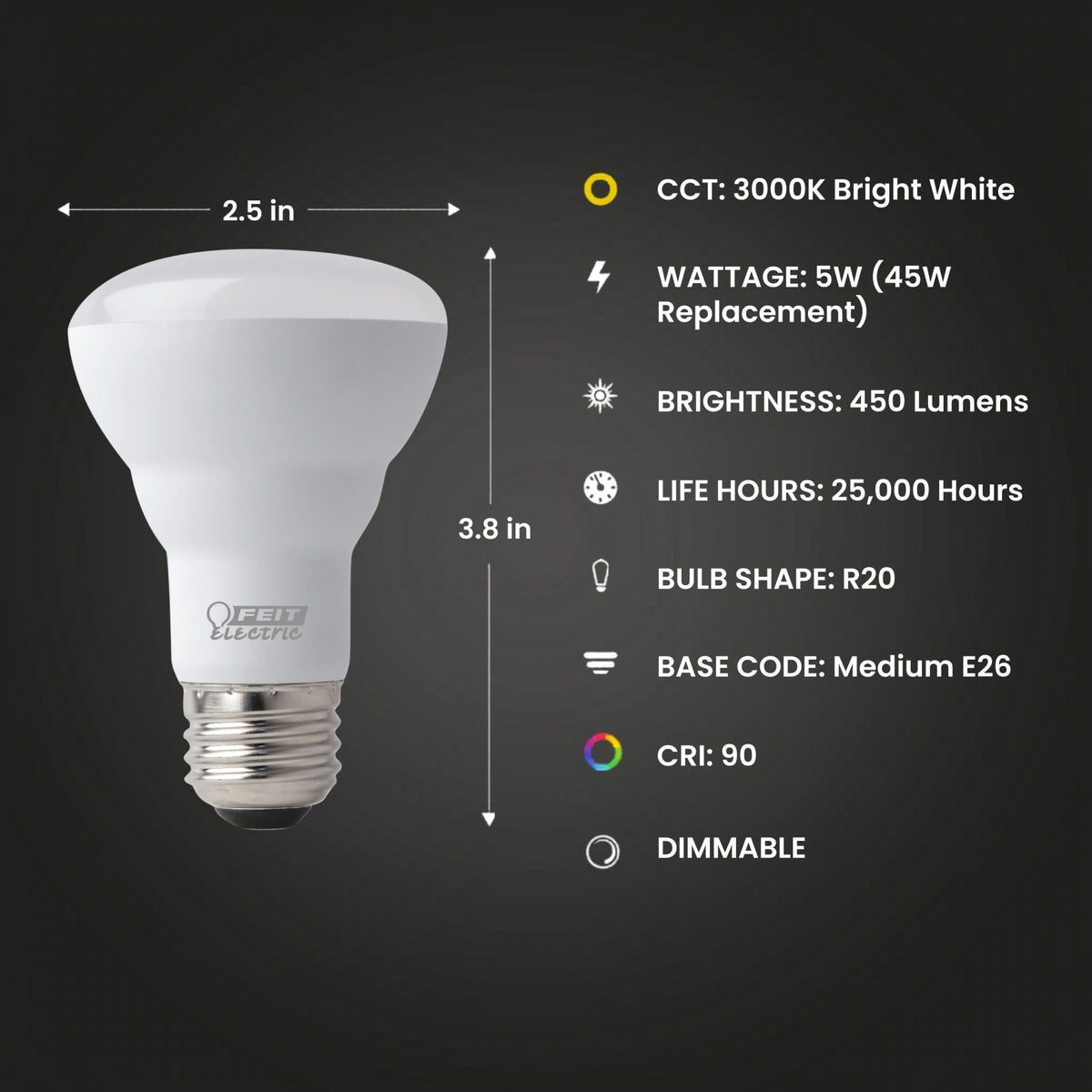 5W (45W Replacement) Bright White (3000K) E26 Base R20 Dimmable Enhance Reflector LED (3-Pack)