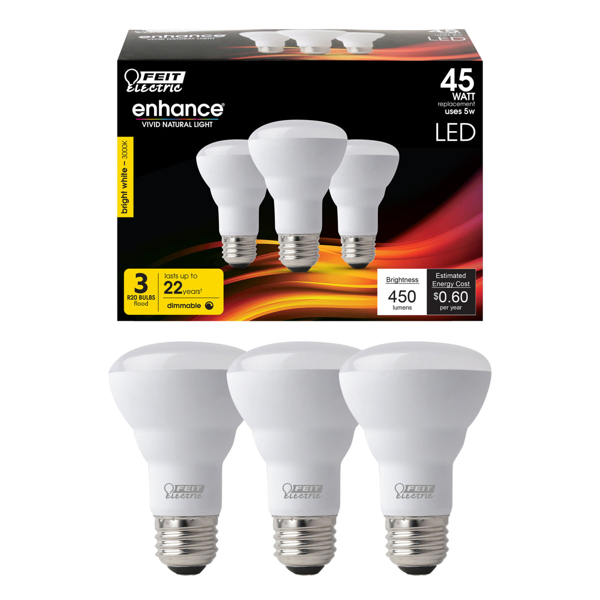 5W (45W Replacement) Bright White (3000K) E26 Base R20 Dimmable Enhance Reflector LED (3-Pack)