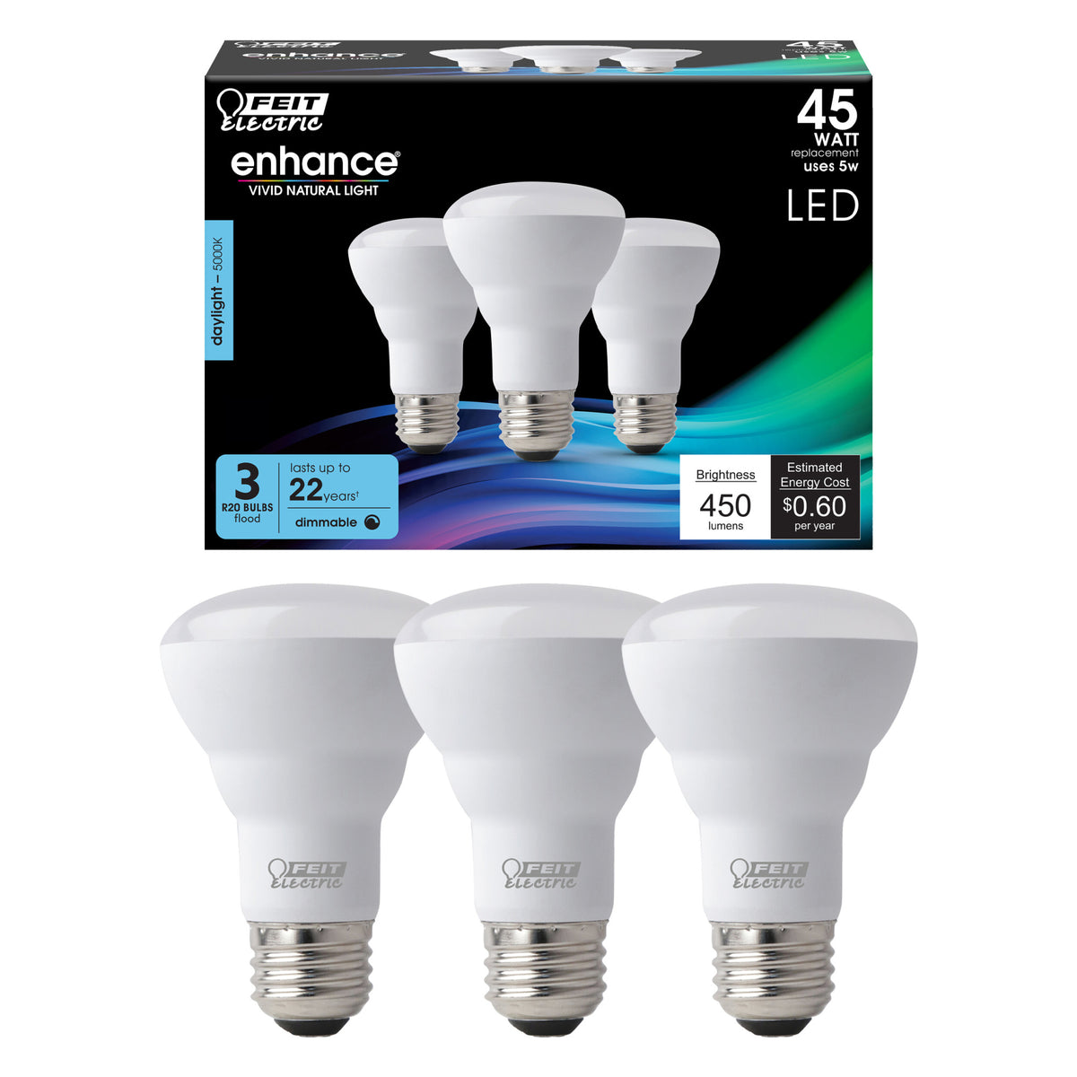 5W (45W Replacement) (5000K) E26 Base R20 Dimmable Enhance Reflector LED (3-Pack)