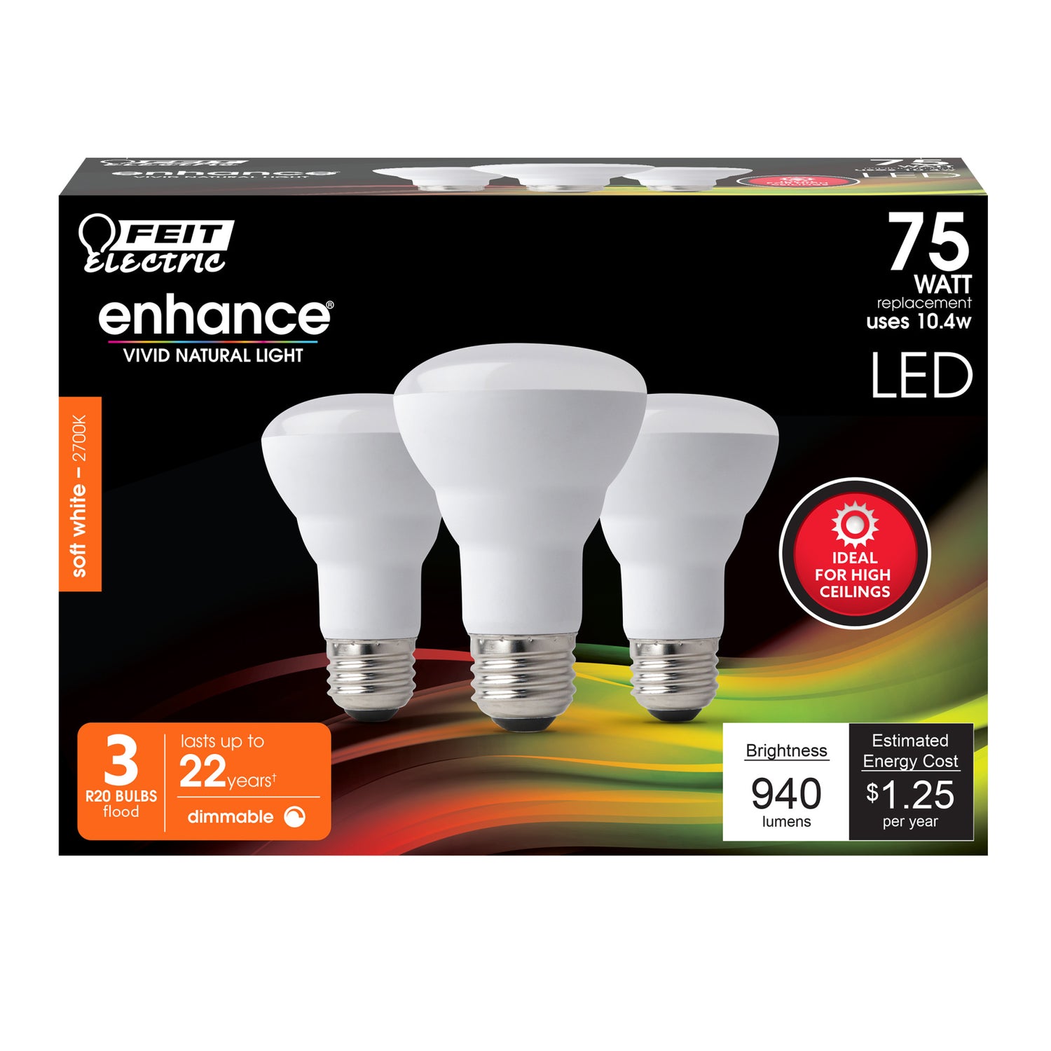 10.4W (75W Replacement) Soft White (2700K) E26 Base R20 Dimmable Reflector LED (3-Pack)
