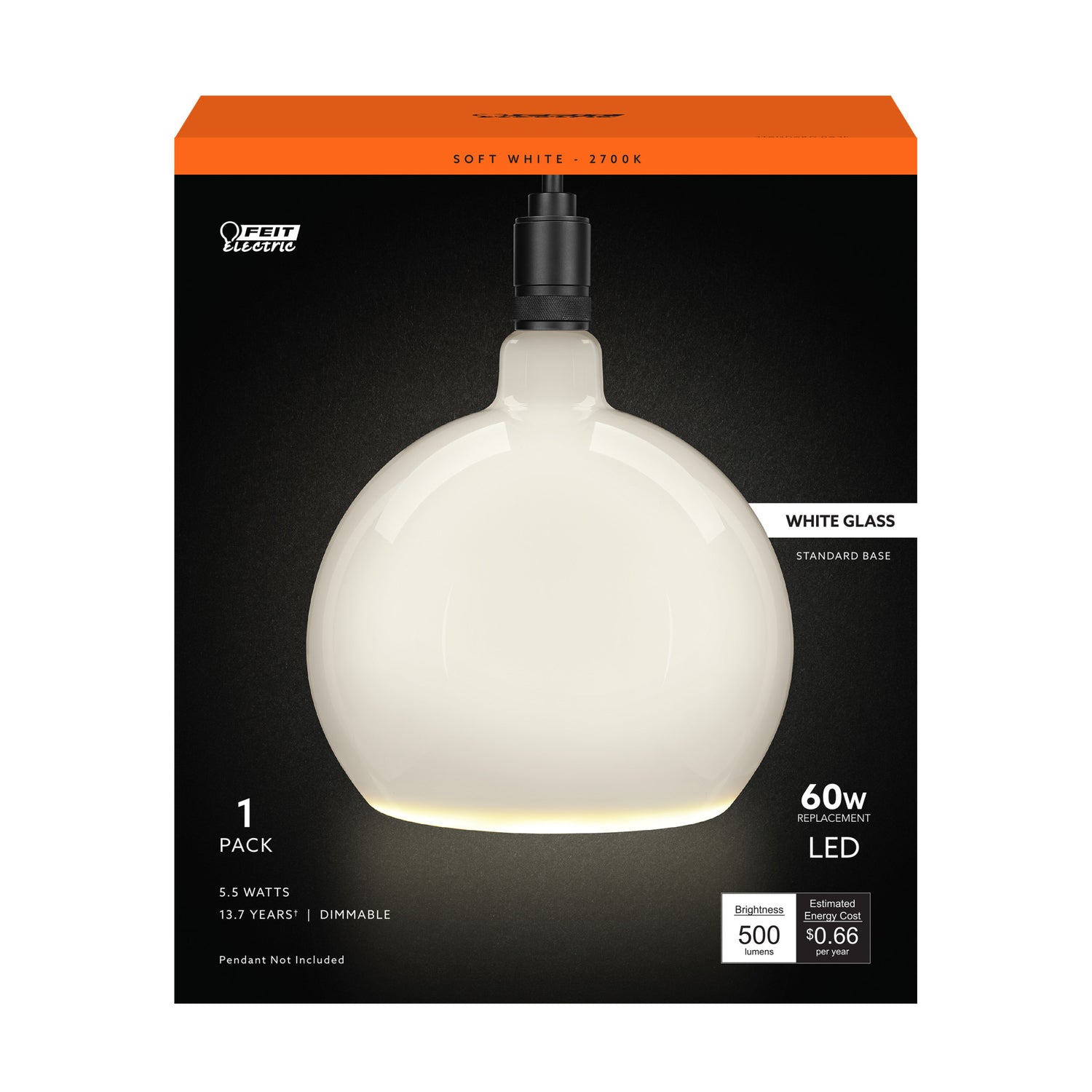 5.5W Soft White (2700K) Dimmable Frosted Globe LED Bulb
