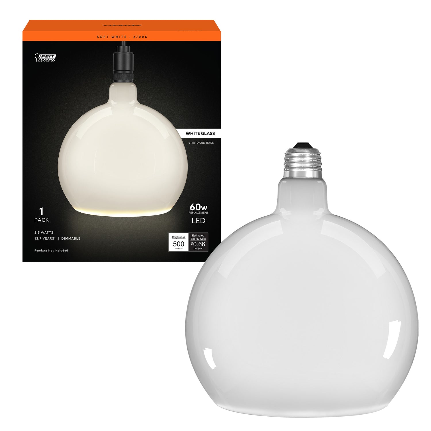 5.5W Soft White (2700K) Dimmable Frosted Globe LED Bulb
