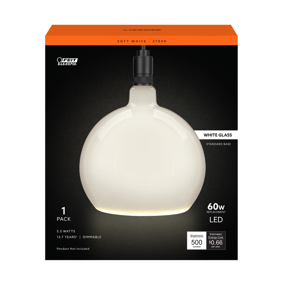 5.5W Soft White (2700K) Dimmable Frosted Globe LED Bulb