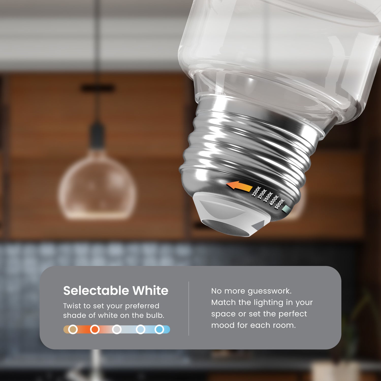 5.5W (60W Replacement) Clear Globe E26 Dimmable White Filament LED Bulb, Selectable White