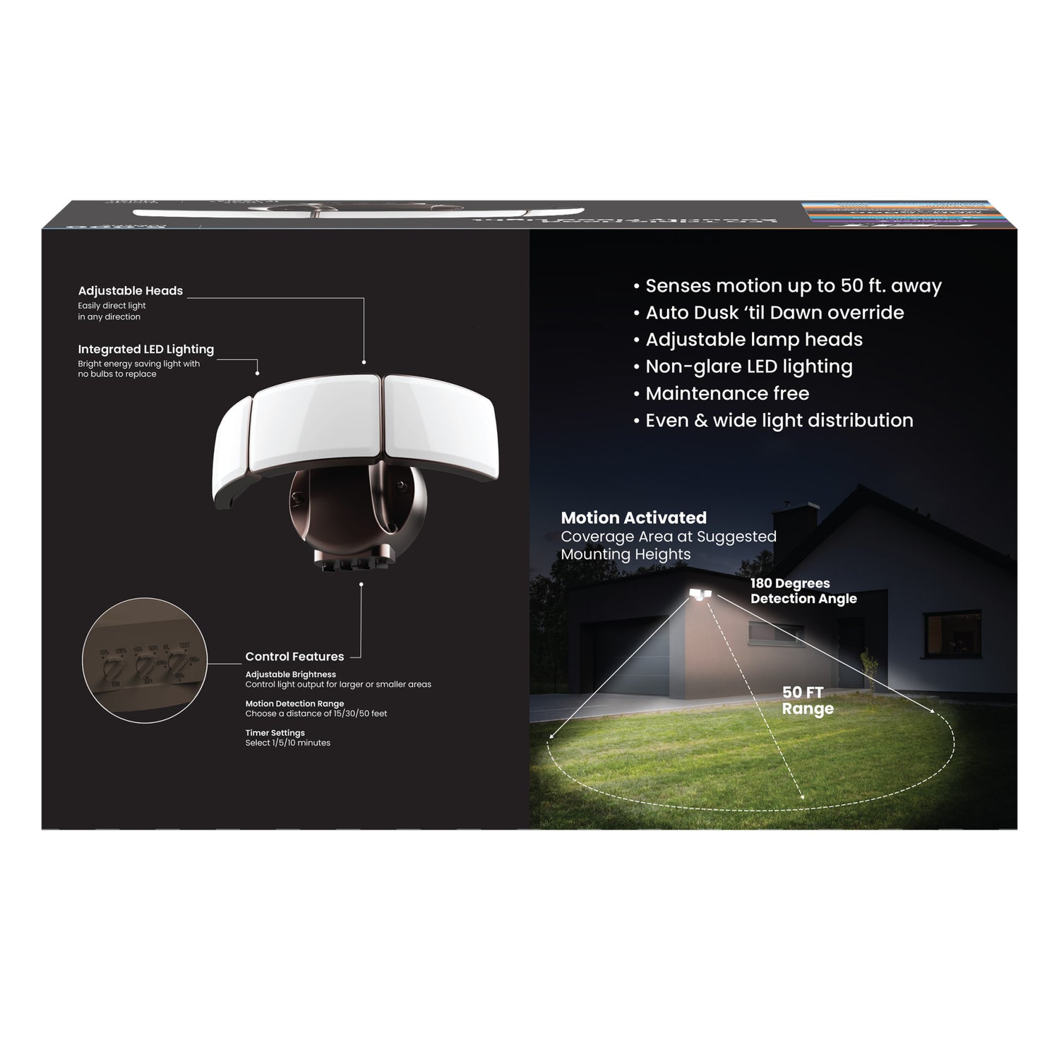 10.5 in. Adjustable White Triple Head Motion Security Flood Light, Bronze