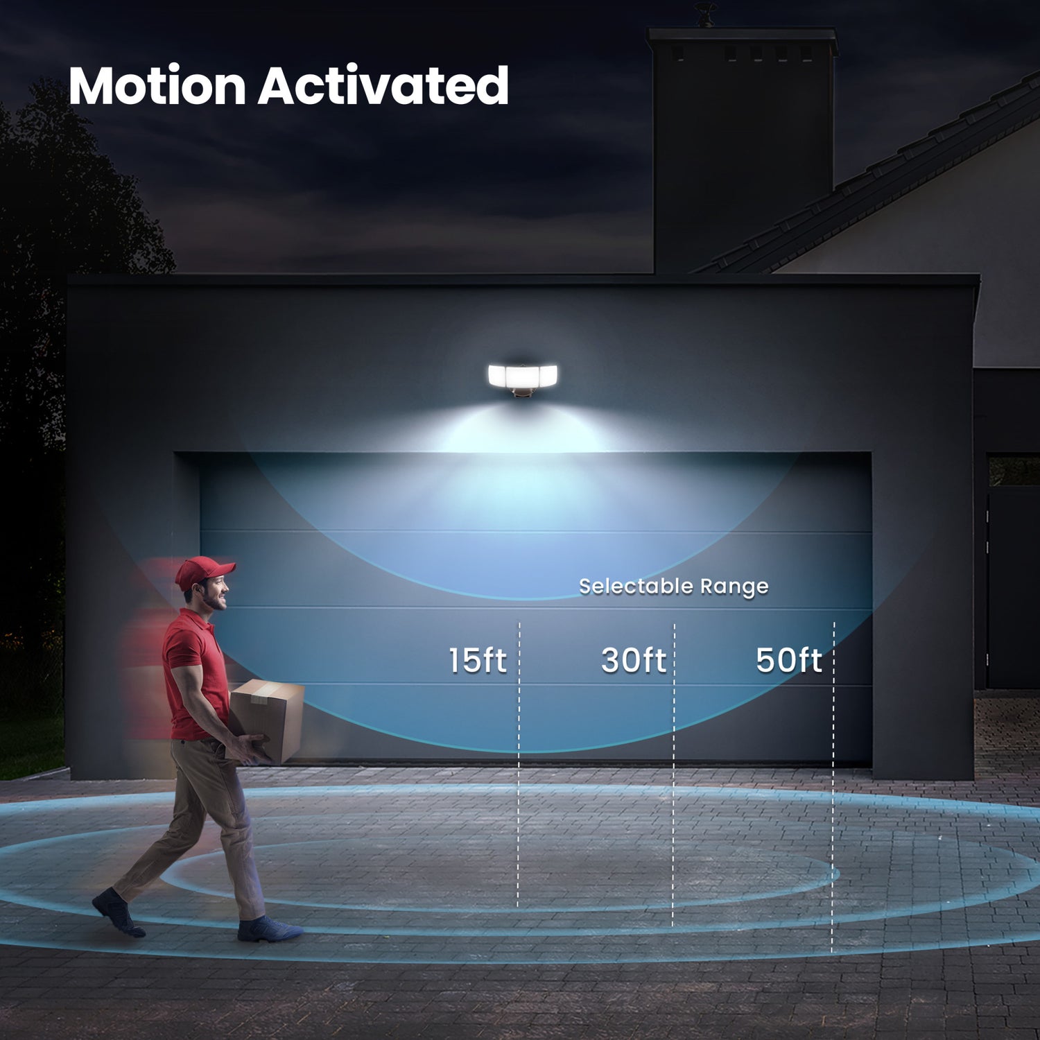 10.5 in. Adjustable White Triple Head Motion Security Flood Light, Bronze