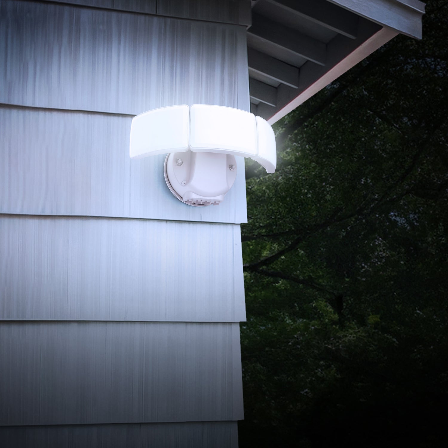 10.5 in. Adjustable White Triple Head Motion Security Flood Light, White