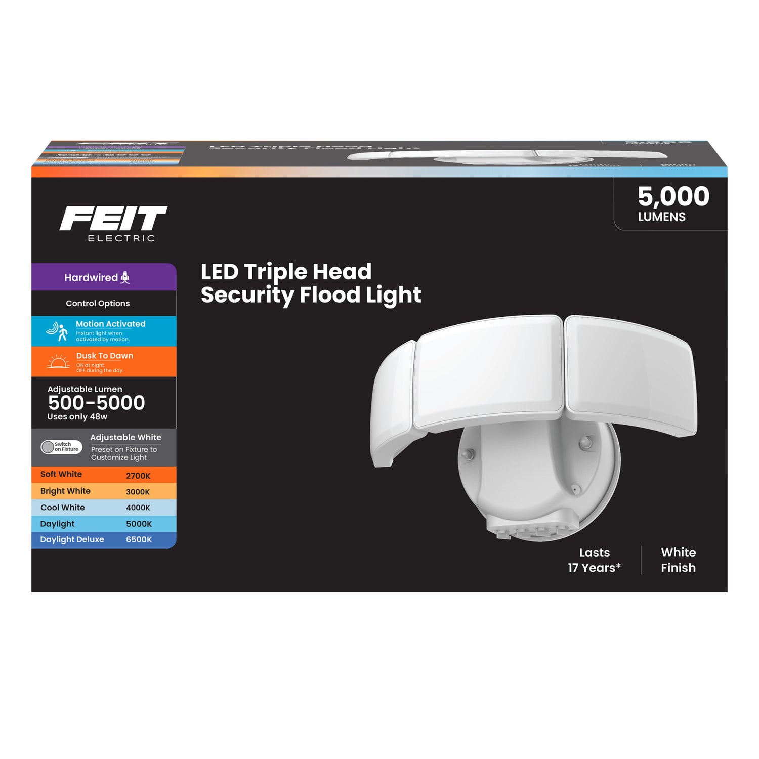 10.5 in. Adjustable White Triple Head Motion Security Flood Light, White