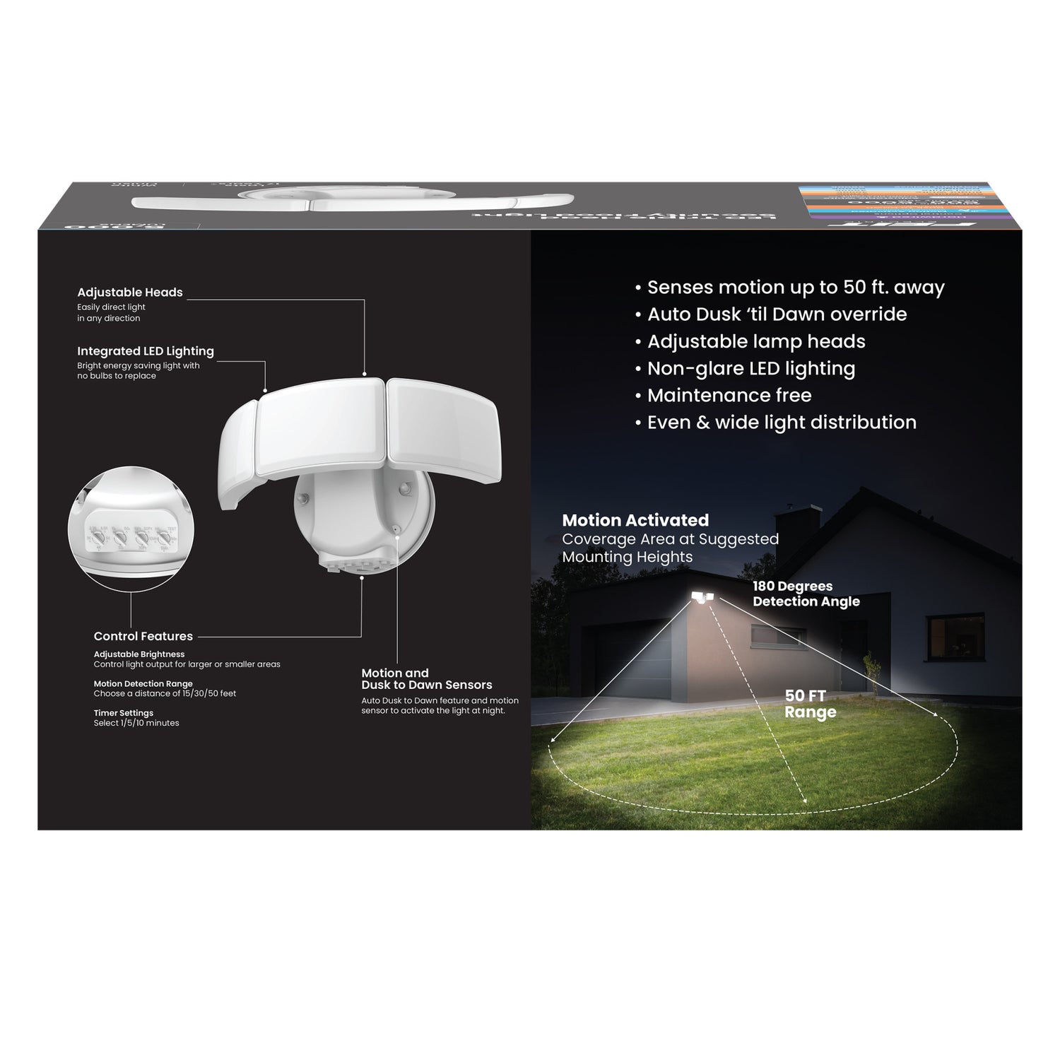 10.5 in. Adjustable White Triple Head Motion Security Flood Light, White