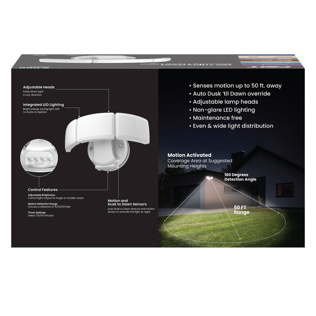 10.5 in. Adjustable White Triple Head Motion Security Flood Light, White