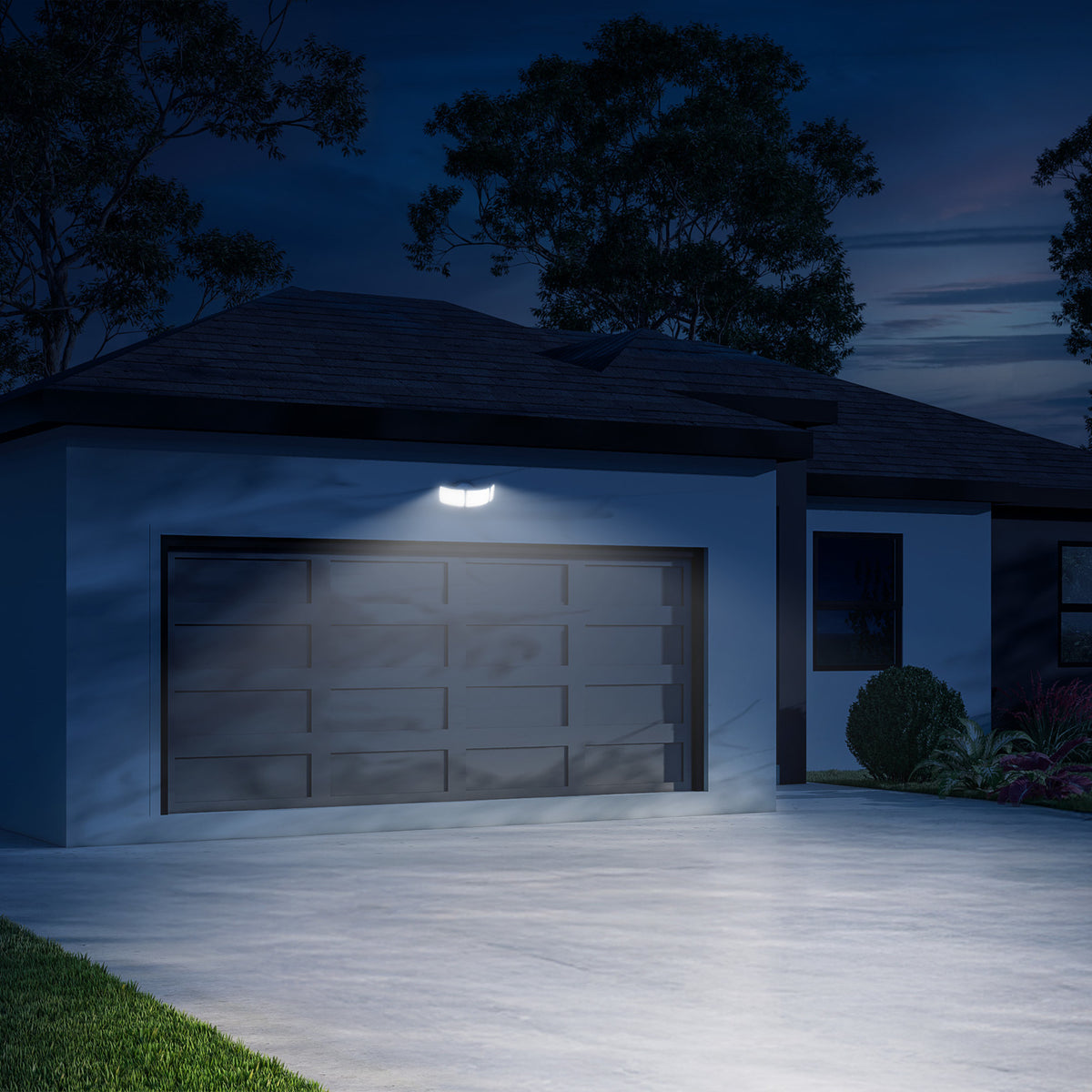 10.5 in. Adjustable White Triple Head Motion Security Flood Light, White