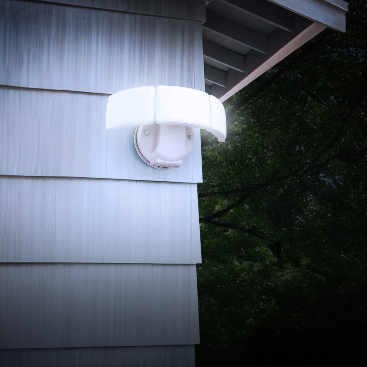 10.5 in. Adjustable White Triple Head Motion Security Flood Light, White