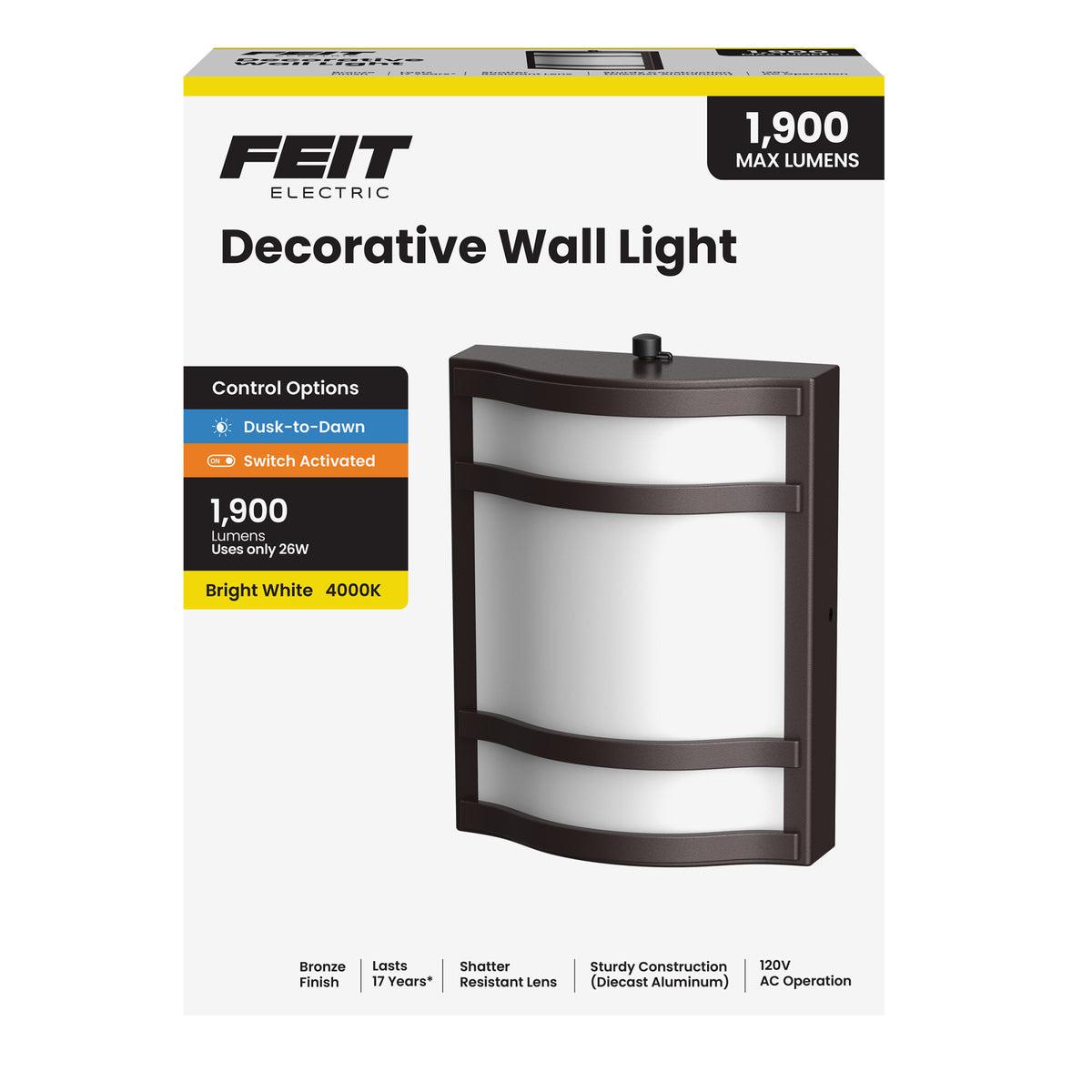 1900 Lumen Bright White (4000K) Dusk to Dawn Decorative Wall Light, Bronze