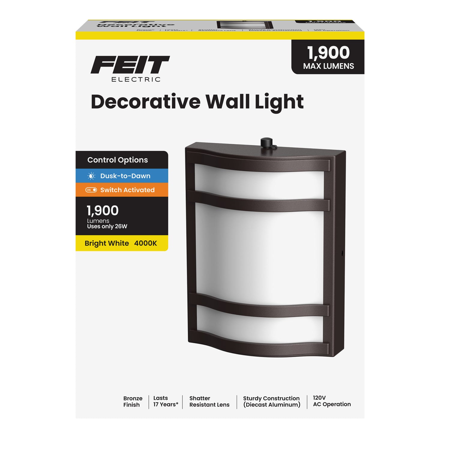 1900 Lumen Bright White (4000K) Dusk to Dawn Decorative Wall Light, Bronze