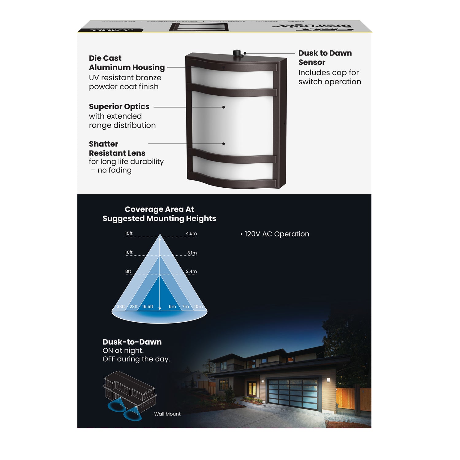 1900 Lumen Bright White (4000K) Dusk to Dawn Decorative Wall Light, Bronze