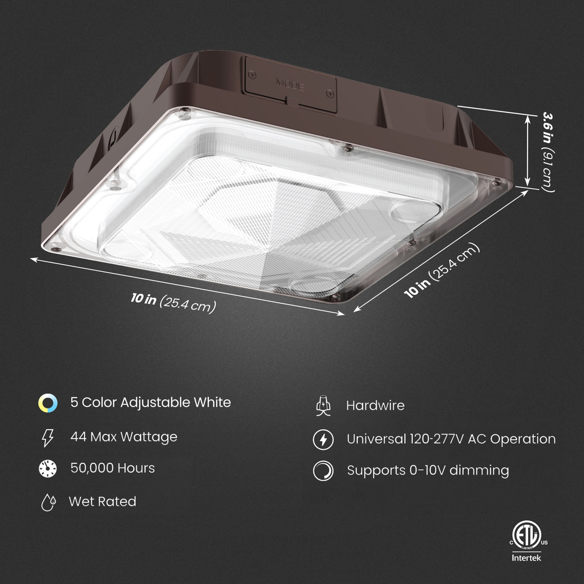 4000 Lumens Adjustable White LED Outdoor Canopy Light