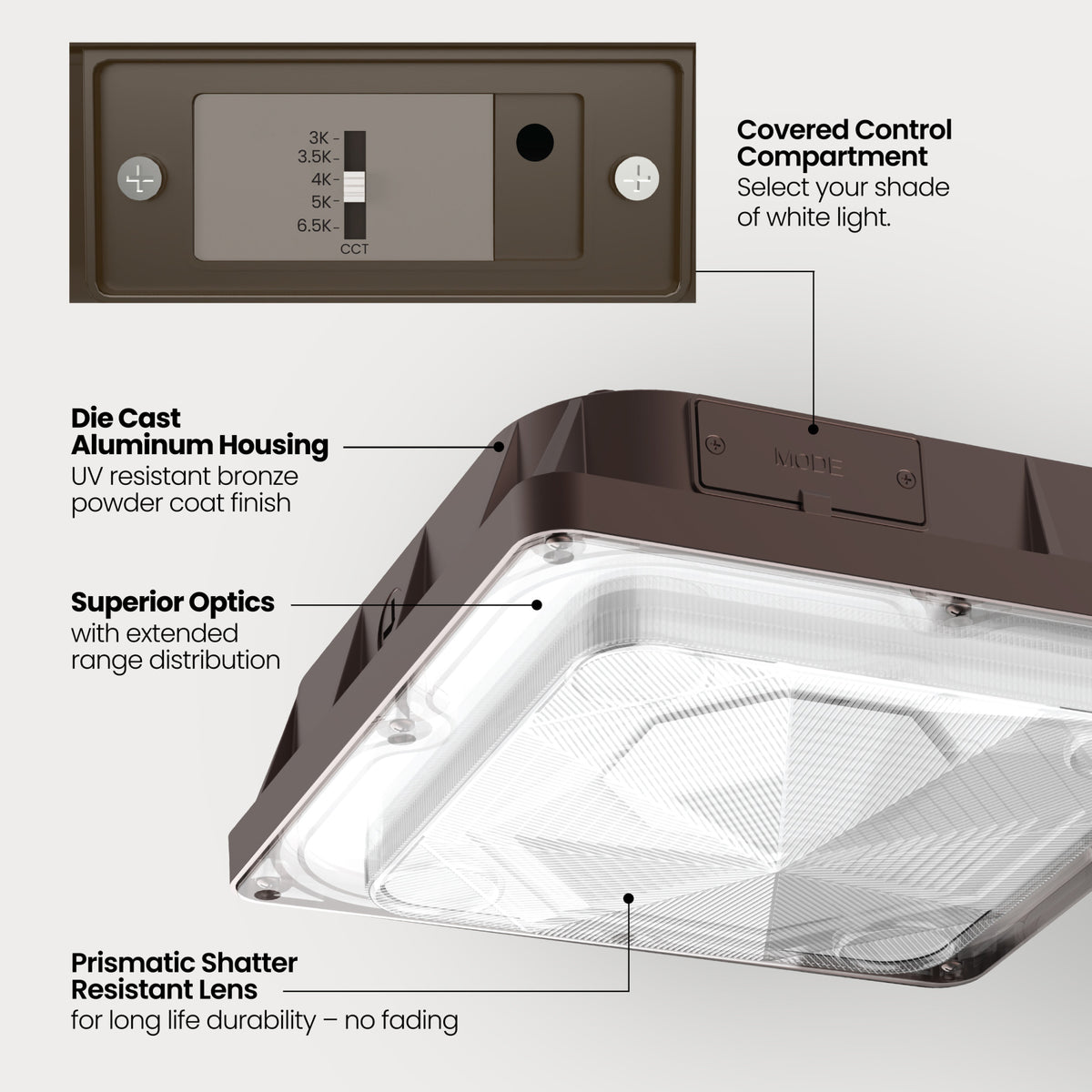 4000 Lumens Adjustable White LED Outdoor Canopy Light