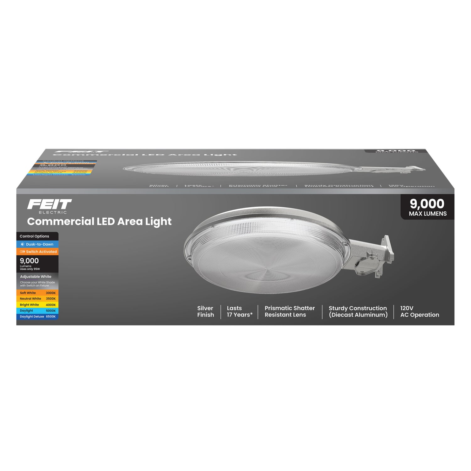 9000 Lumen Adjustable White Dusk to Dawn Silver Area Light