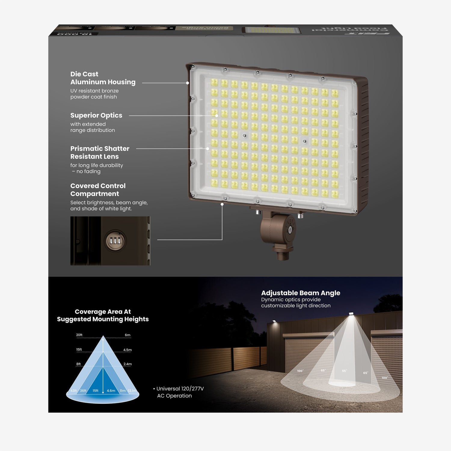 18000L Max Selectable Lumen Adjustable White Beam Angle Select Flood Light