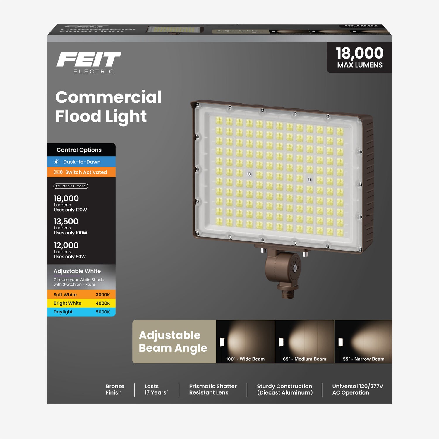 18000L Max Selectable Lumen Adjustable White Beam Angle Select Flood Light