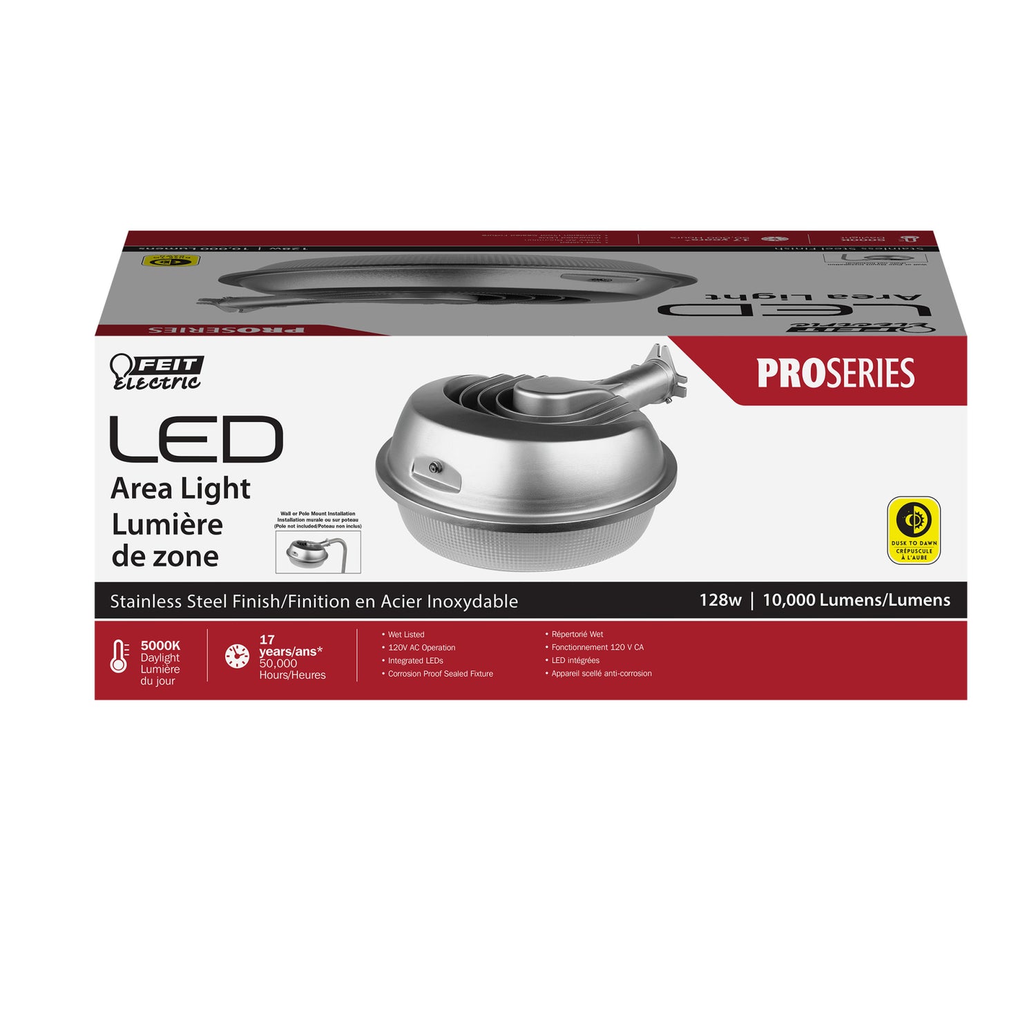 128W 10000 Lumens Daylight (5000K) Area Light, Stainless Steel Finish