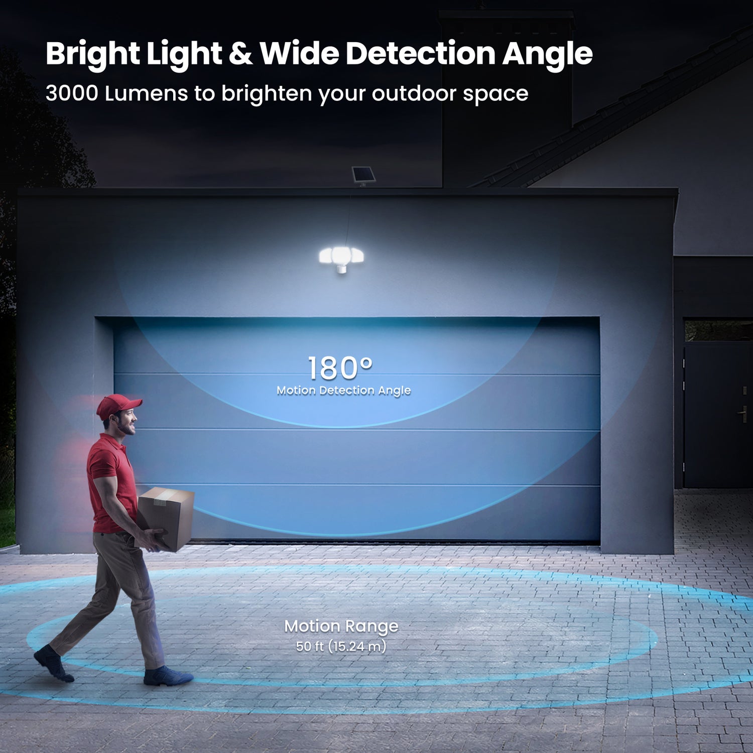 13 in. Daylight White (5000K) White Triple Head LED Solar Security Flood Lights with Motion Sensor