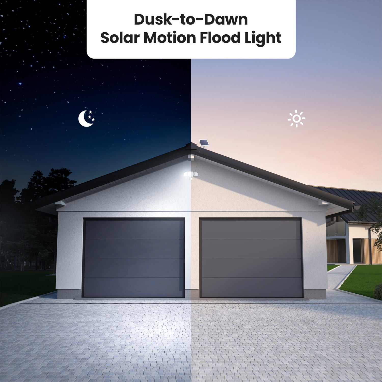 13 in. Daylight White (5000K) White Triple Head LED Solar Security Flood Lights with Motion Sensor